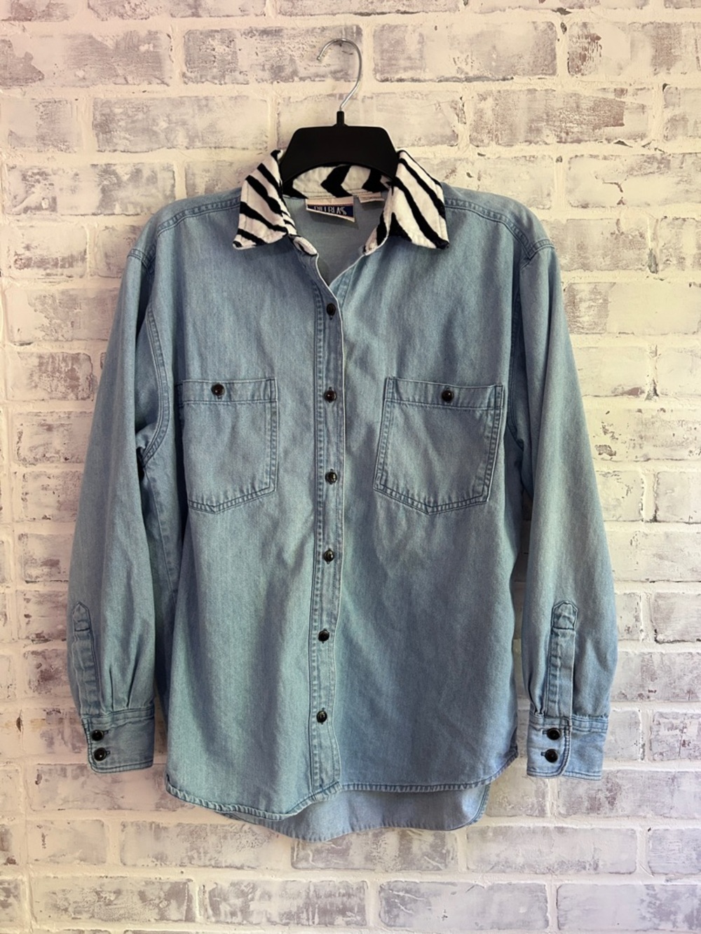 Vintage Women’s Small Denim L/S Button Down Zebra Collar Y2K Oversized Festival